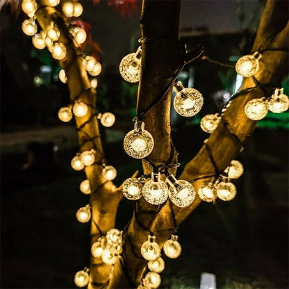 20/50/100 LED Solar String Lights, Warm White, Outdoor Crystal Globe Lights, Waterproof Solar Festoon Fairy Light For Garden