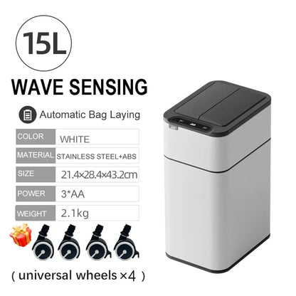 20L/15L Kitchen Smart Trash Can Stainless Steel Garbage Bin with wheels Waste Bin Luxury Toilet Trash BasketHome Wastebasket