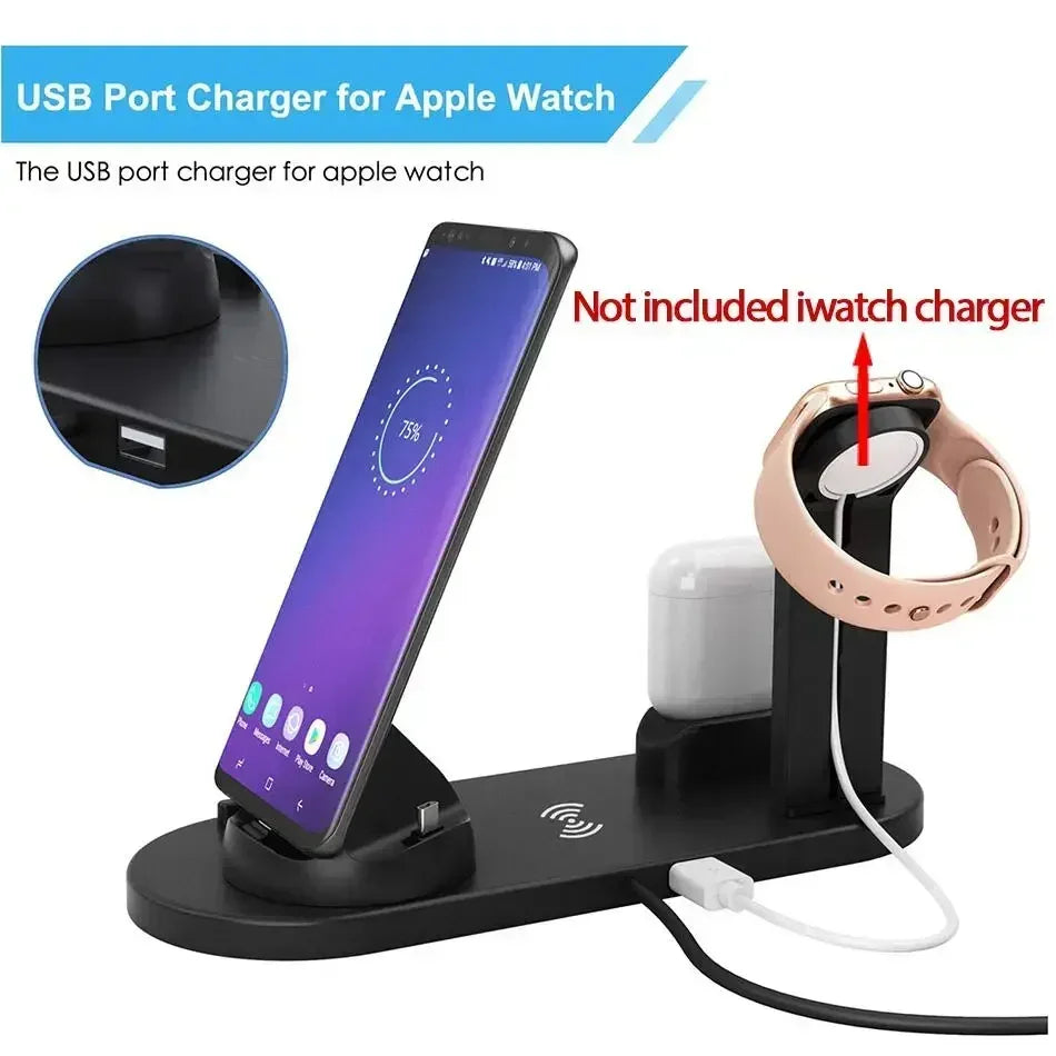 100W 7 in 1 Wireless Charger Stand Pad For iPhone 15 14 13 12 11 XR Apple Watch Airpods Pro iWatch 9 8 7 Fast Charging Station