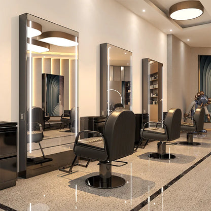 Hairdresser Mirror Desk Salon Mirror Barber Shop Floor Hair Cutting Net Red Double-sided with Lights Against Wall Perm Dyeing