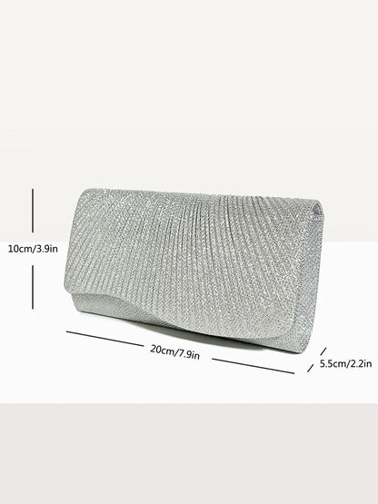 Women Envelope Evening Bag Glitter Ladies Chain Shoulder Bags Shiny Silver Long Purse Female Wedding Party Clutches Mini Handbag