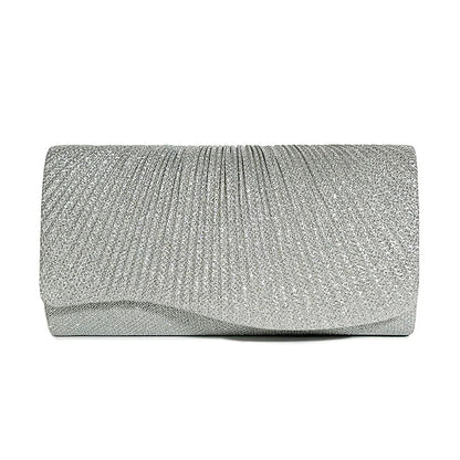 Women Fold Glitter Handbag Shiny Envelope Evening Bag Ladies Pleated Silver Clutch Chain Wedding Party Mini Long Purse XA12ZD
