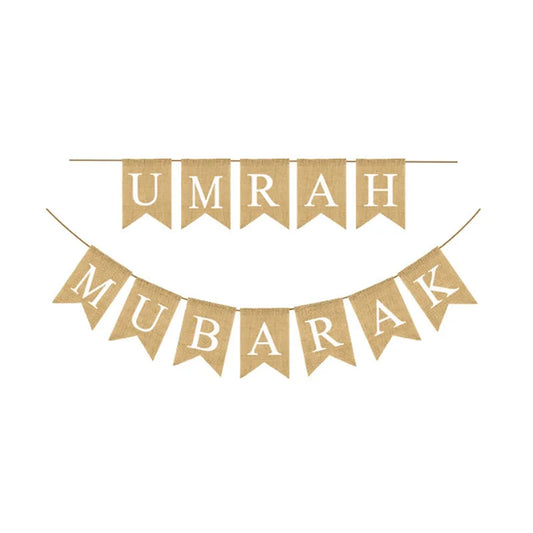 umrah mubarak burlap banner Muslim Islamic Ramadan Kareem eid wall door hanging home decoration sign backdrop keepsake gift