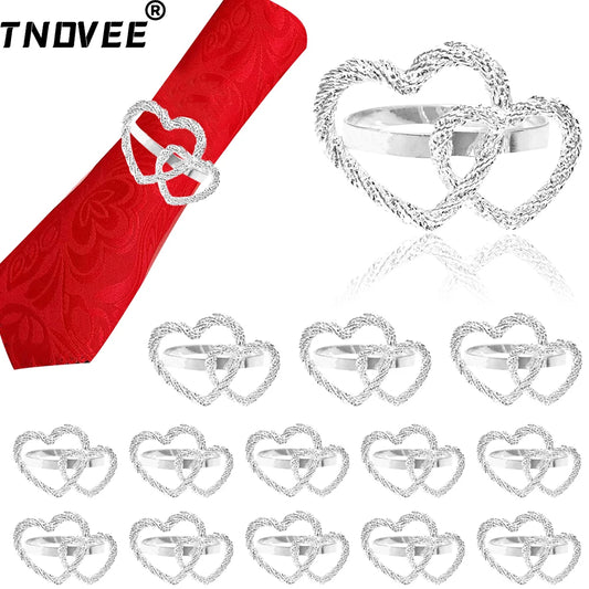 20Pcs Sliver Napkin Rings Metal Double Heart Napkin Holder for Wedding Party Holiday Banquet Christmas Dinner Table Decor ERM182