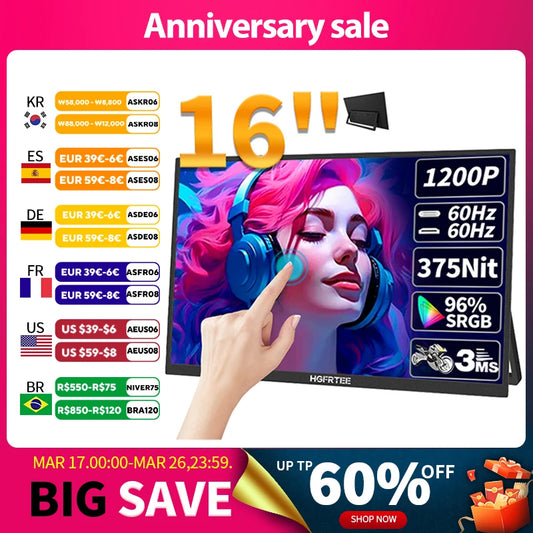 HGFRTEE 16inch Touch Portable Monitor