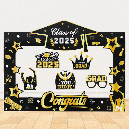 2025 Graduation Photo Booth Prop Frame Banner for Class of 2025 Graduate Party Shooting Photo Background Prop Supplies Decor