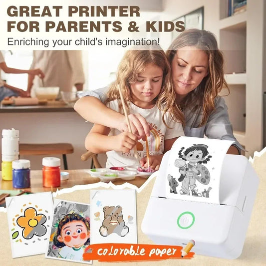 Thermal Mini Printer Portable Inkless Sticker Cut Small Pocket Printer