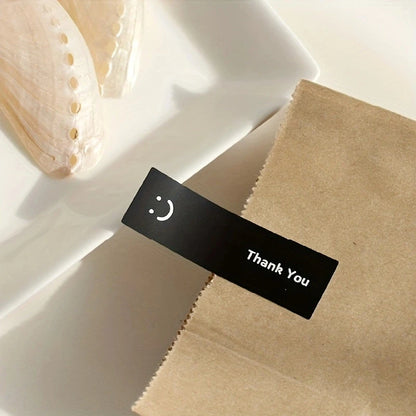 120Pcs/Roll Simple Smile Face Thank You Stickers Black/White Oblong 1.0*3.0in For Takeout PC Pad Fridge Gift Sealing Diy Decor