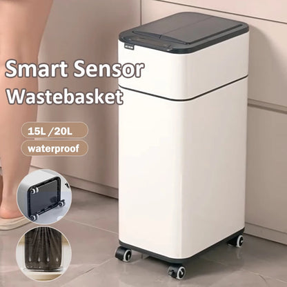 20L/15L Kitchen Smart Trash Can Stainless Steel Garbage Bin with wheels Waste Bin Luxury Toilet Trash BasketHome Wastebasket