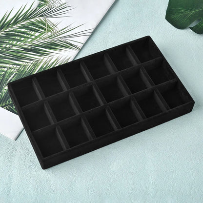 Black/Dark Green Flannel Jewelry Storage Box Household Drawer Earring Necklace Ring Tray Head Rope Ear Clip Display Storage Tray