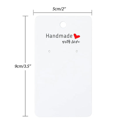 50pcs 5x9cm Earring Display Cards Handmade with Love Holders for Ear Stud Jewelry Selling Small Business Packaging Supplies