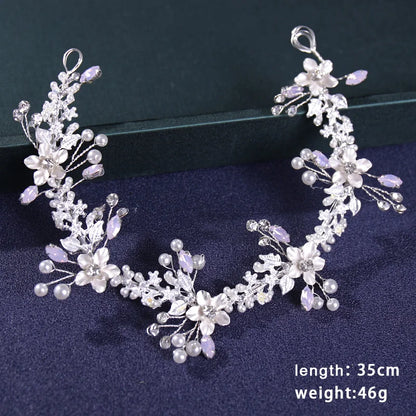 Bridal Hair Accessories Crystal Pearl Headband Tiara Rhinestone Leaf Headband Hairband For Women Elegant Princess Headwear