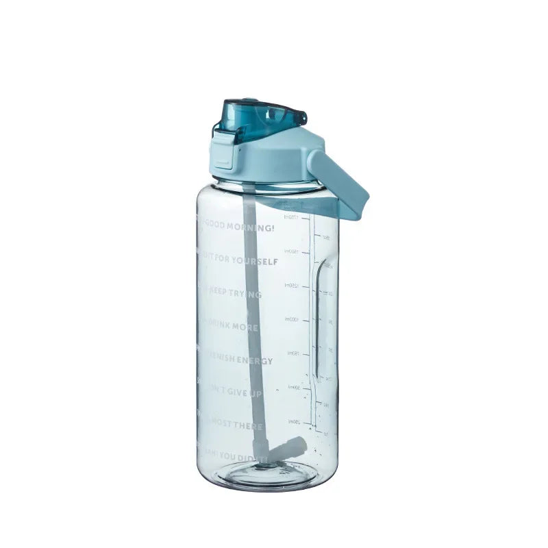 2000ml Sports Drinking Bottles with Time Marker with Straw Large Capacity Drinkware