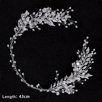 Bridal Hair Accessories Crystal Pearl Headband Tiara Rhinestone Leaf Headband Hairband For Women Elegant Princess Headwear