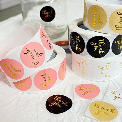 500Pcs Gold Black Thank You Stickers 25mm Kraft Paper Sticker for Baking Wedding Decor Birthday Party Gift Cute Sealing Stickers