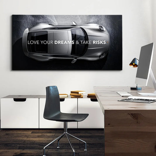 Love Your Dreams Success Motivational Car Poster Luxury Sports Car Canvas Wall Art Office Home Decor