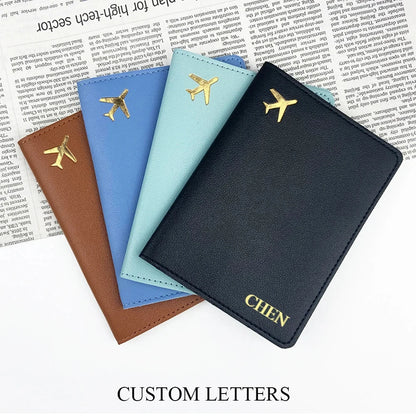 Personalize Initials Passport Holder Gold Airplane Travel Accessory Cover Custom Name Wedding Gift Company Logo Passport Sleeve