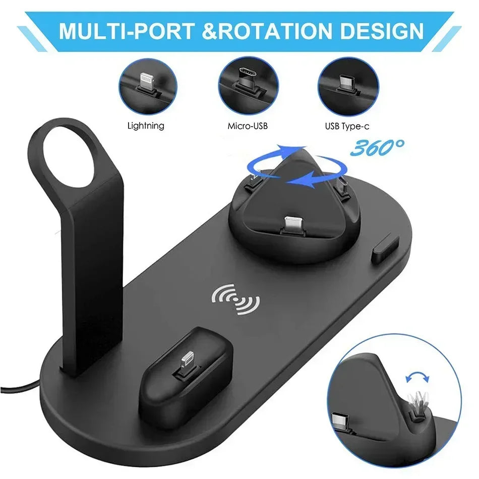 100W 7 in 1 Wireless Charger Stand Pad For iPhone 15 14 13 12 11 XR Apple Watch Airpods Pro iWatch 9 8 7 Fast Charging Station