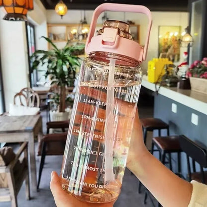 2000ml Sports Drinking Bottles with Time Marker with Straw Large Capacity Drinkware