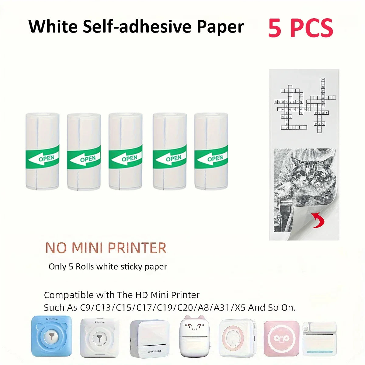Thermal Mini Printer Portable Inkless Sticker Cut Small Pocket Printer