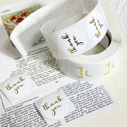 500Pcs Gold Black Thank You Stickers 25mm Kraft Paper Sticker for Baking Wedding Decor Birthday Party Gift Cute Sealing Stickers