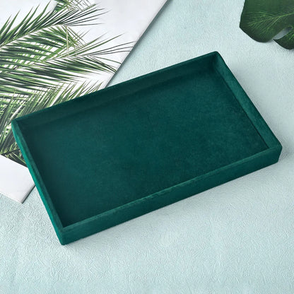 Black/Dark Green Flannel Jewelry Storage Box Household Drawer Earring Necklace Ring Tray Head Rope Ear Clip Display Storage Tray