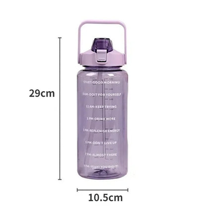 2000ml Sports Drinking Bottles with Time Marker with Straw Large Capacity Drinkware