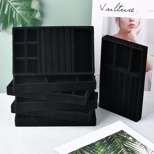 Black/Dark Green Flannel Jewelry Storage Box Household Drawer Earring Necklace Ring Tray Head Rope Ear Clip Display Storage Tray