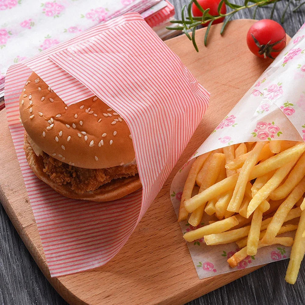Wax Paper for Sandwiches and Bakery with Heart and Flower Patterns Decorative Food Wrapping Paper for Baking and Packaging